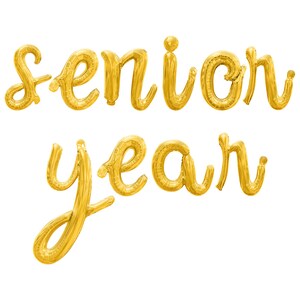 Senior Lettering Yellow SENIOR YEAR Cursive Letter Balloon Banner - Gold, Rose Gold & Silver ...