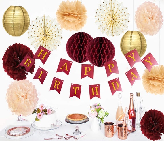 Decoraciones de cumpleaños número 50 para mujer, decoraciones de fiesta de  cumpleaños número 50, color burdeos, oro rosa, decoraciones de otoño 50