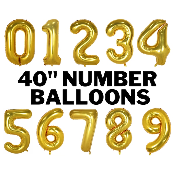40 Inch Gold Jumbo Number Balloons - Huge Giant Foil Mylar Number Balloons for Birthday Party or Photo Shoot - Self-Sealing Balloons