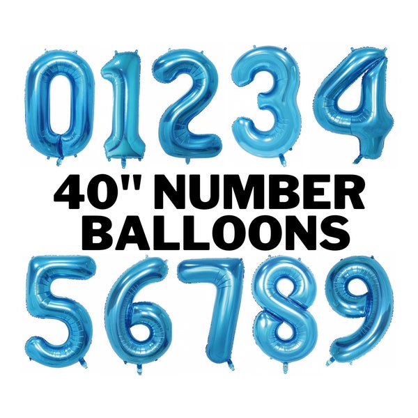 40 Inch Blue Jumbo Number Balloons - Huge Giant Foil Mylar Number Balloons for Birthday Party or Photo Shoot - Self-Sealing Balloons