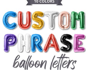 Custom Letter Balloon Banner - 16" Letter & Number Foil Mylar Balloons - Create Your Own Phrase - Gold, Rose Gold, Silver, Black, Blue, Pink