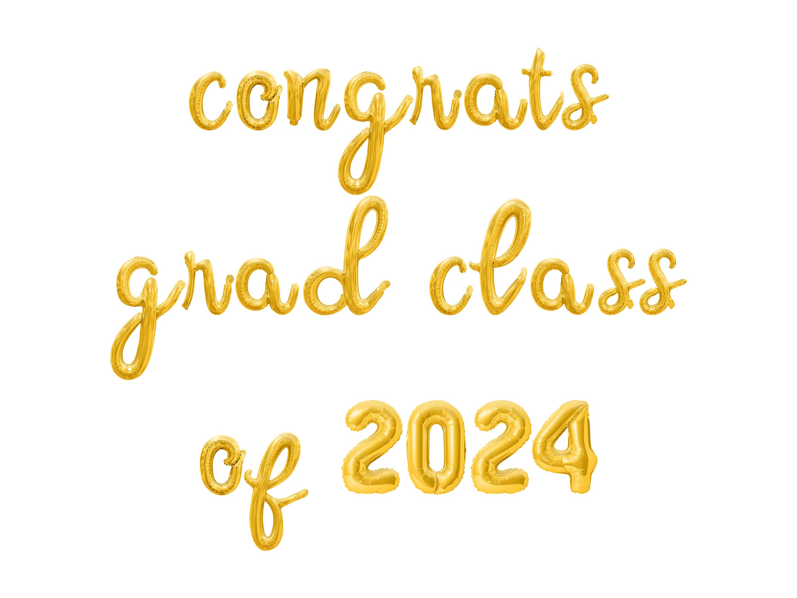 CONGRATS CLASS OF 2024 Cursive Letter Balloon Banner - Gold, Rose Gold ...