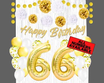 Blue Foil Number Balloons 66th Birthday Balloon Decorations Kit - Giant 40 Inch Blue Number 66 With Confetti Balloons Giant Number Balloons