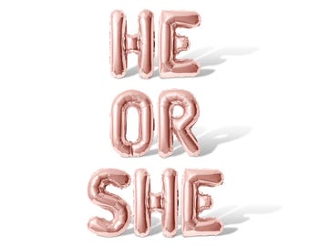 HE OR SHE Letter Balloon Banner - 10 Color Options - Baby Shower Party Decorations - 16" Balloons Party Supply Decor For Baby Boy Or Girl