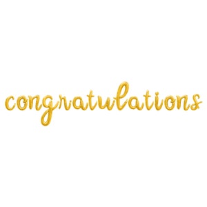 May include: Gold foil balloons spelling out the word "congratulations" in a cursive font.