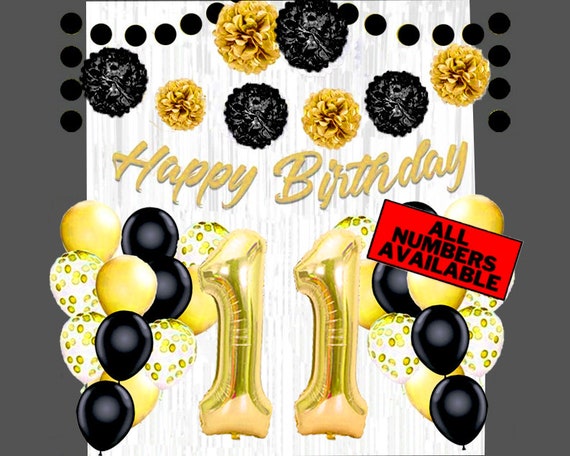Kit Decorazioni Compleanno 10 Anni | Nero E Oro | Palloncini E Ghirlanda
