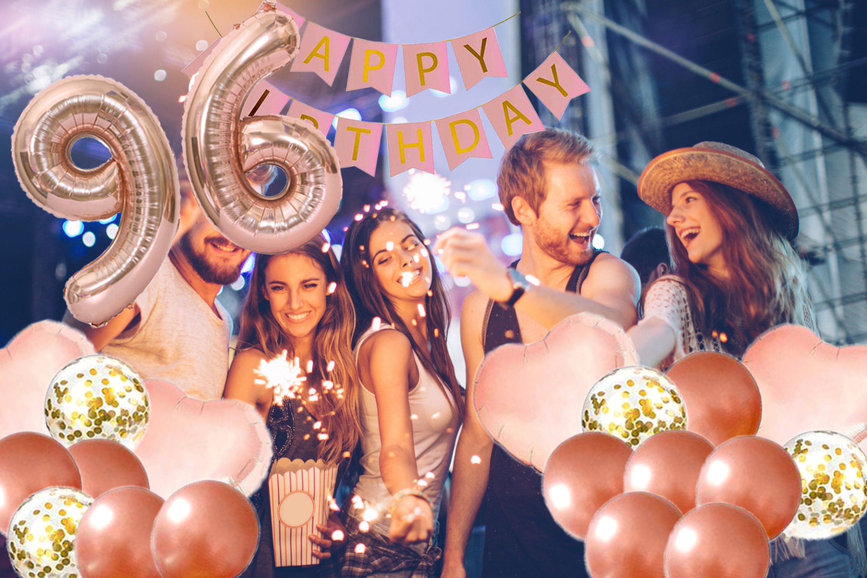 Rose Gold 96th Birthday Balloons - 16 Pack Confetti Latex Balloons 12 Inch