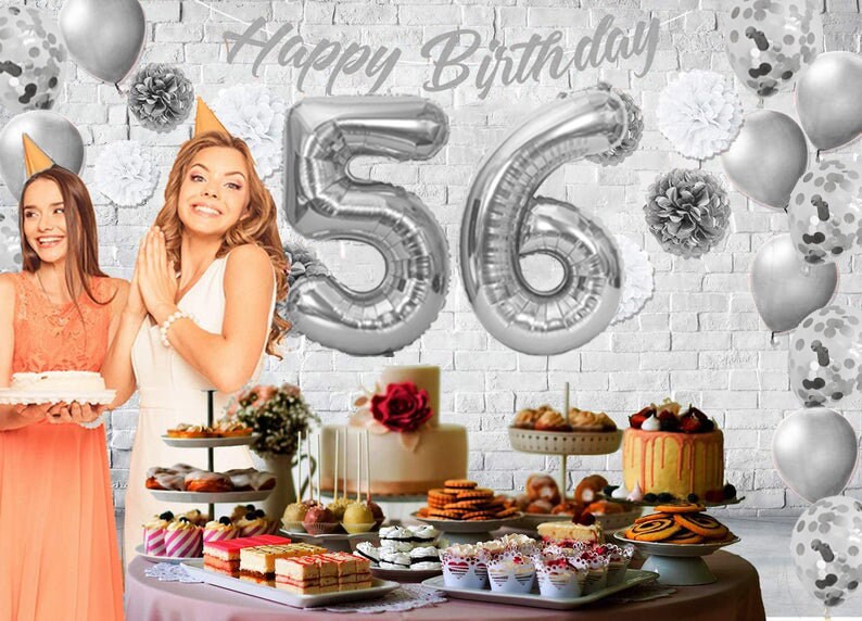Silver & White 56th Birthday Decorations for Women - 40