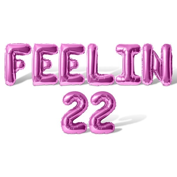 FEELIN 22 Letter Balloon Banner - 10 Color Options - Birthday Party Decorations - 22nd Birthday Decorations