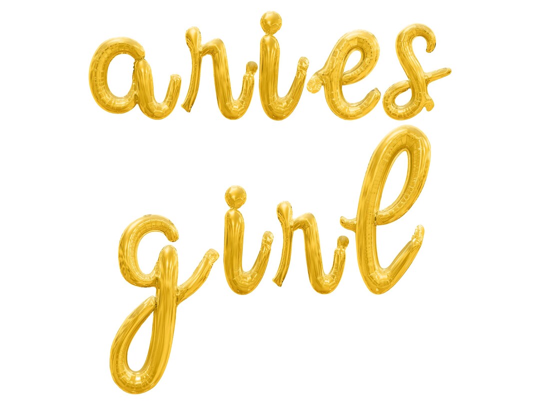 ARIES GIRL Cursive Script Letter Balloon Banner - Gold, Rose Gold ...