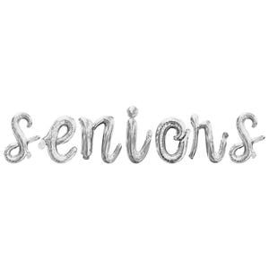 May include: Silver foil balloons spelling out the word "Seniors".