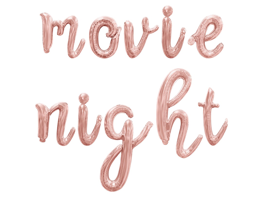 Vip Night Cursive MOVIE NIGHT - Cursive Letter Balloon Banner - Gold, Rose Gold & Silver ...