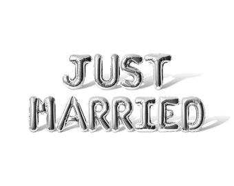 JUST MARRIED Letter Balloon Banner - Gold, Rose Gold, Silver, Black, Blue & Pink Party Decorations - DIY Wedding Decorations
