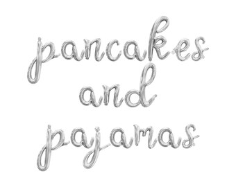 PANCAKES AND PAJAMAS Cursive Letter Balloon Banner - Gold, Rose Gold & Silver - Bachelorette Party Decorations - 16" Balloons Party Decor