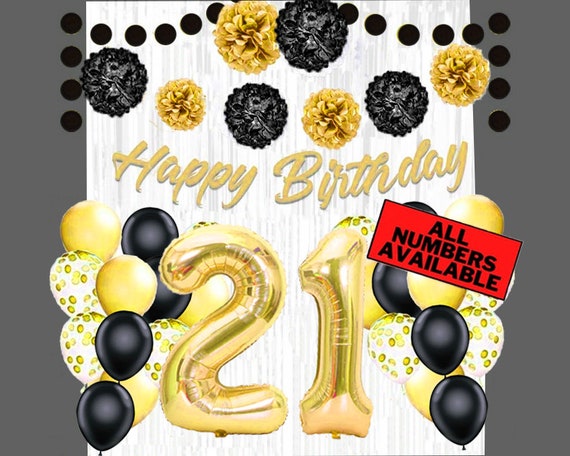 21st Birthday Balloon Decorations Kit - Black 21 Foil Number, Happy Birthday Banner, Confetti & Latex Balloons - View #6