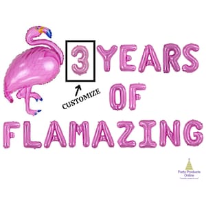 3 YEARS OF FLAMAZING Balloon Banner w. 32" Flamingo Balloon Bundle - Flamingo Party - Flamingo Birthday - Flamingo Shaped Foil Balloon