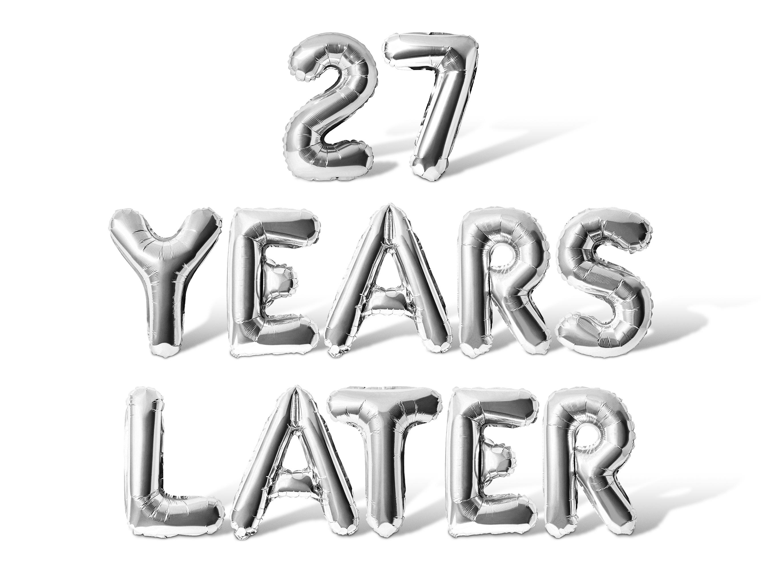 27 YEARS LATER Letter Balloon Banner - 10 Color Options - 27th 