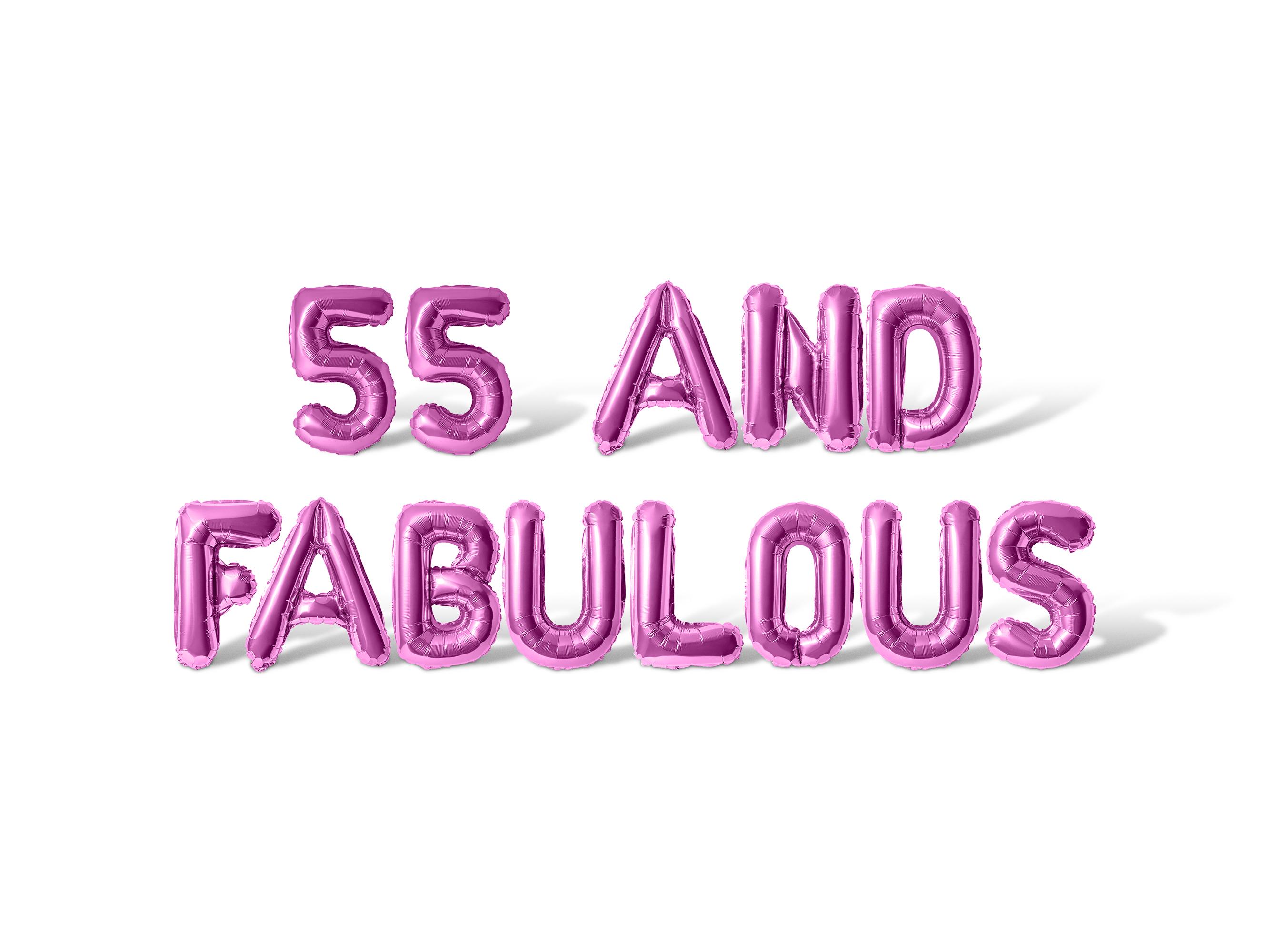 55 AND FABULOUS Letter & Number Balloon Banner - 10 Color Options ...