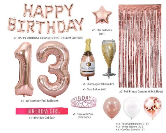 13 esimo compleanno Rosa Oro Decorazioni incl. 40 Numero 13 Palloncini, 16 Palloncini Buon Compleanno, Palloncini di lattice, Tende foil, Tiara & Sash - Italia