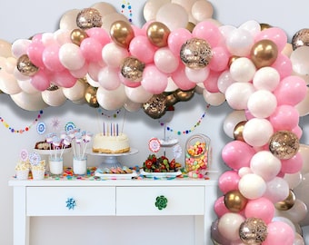 Pink & White Balloon Arch Garland Kit - 124 Pieces White, Pink, Gold and Gold Confetti Latex Balloons for Baby Shower, Birthday or Weddings