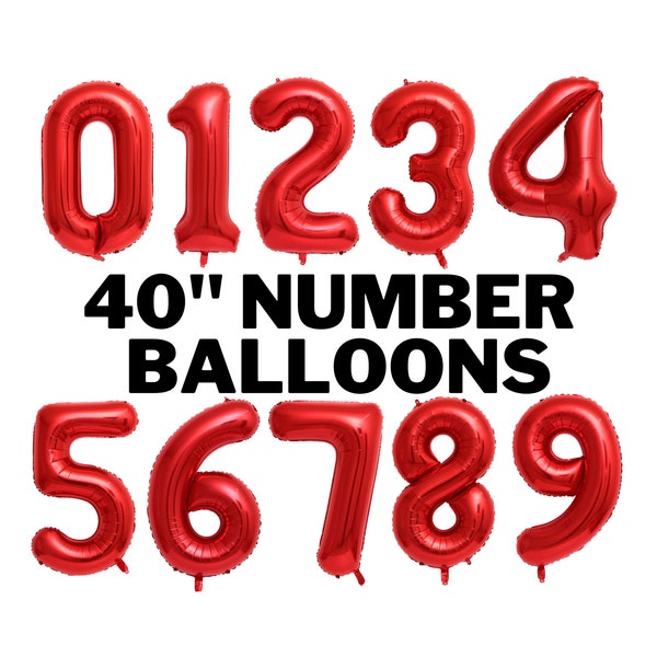 40 Inch Red Jumbo Number Balloons - Huge Giant Foil Mylar Number Balloons for Birthday Party or Photo Shoot - Self-Sealing Balloons