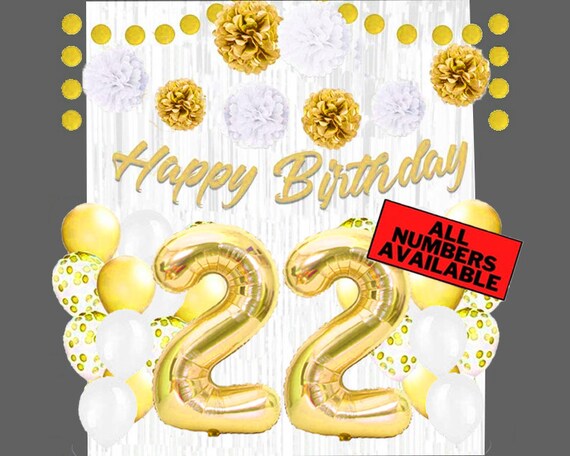 22nd Party Decor for Women Banner 22nd Birthday Party Supplies 40 Number Balloons Gold 22nd Birthday Decoration for Men