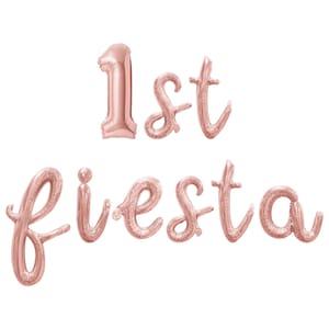 1ST FIESTA Cursive Letter Balloon Banner - Gold, Rose Gold & Silver - 1st Birthday Party Decorations - 16&quot; Balloons Party Supply Decor