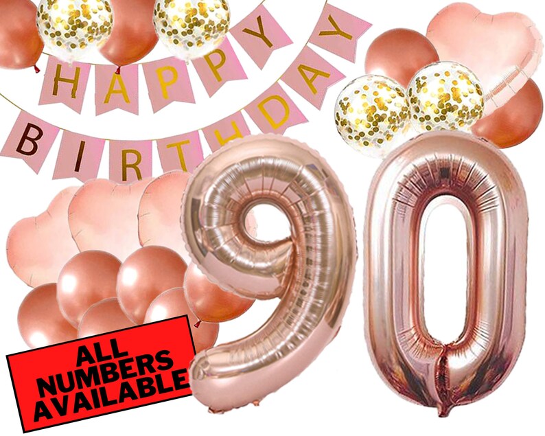 90th Birthday Decorations For Her Pink and Rose Gold 90th Etsy