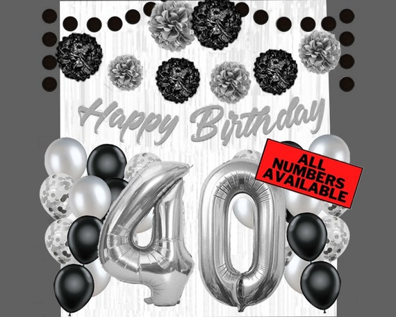 „Happy 40th Birthday“ Banner – Großes Hintergrund-Banner In Schwarz & Silber | Perfekt Für Geburtstagsfeiern & Fotos