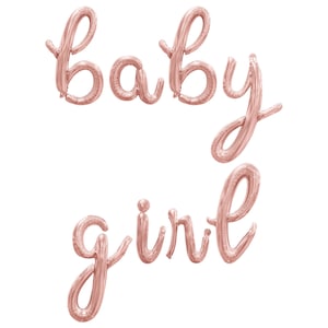 BABY GIRL Cursive Script Letter Balloon Banner - Gold, Rose Gold & Silver - Baby Shower Party Decorations - Stork Party, Mum-to-Be Party