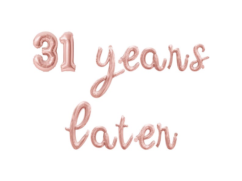 31 YEARS LATER Cursive Script Letter Balloon Banner - Gold, Rose Gold ...