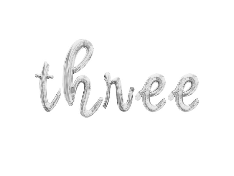THREE Cursive Script Letter Balloon Banner - Gold, Rose Gold & Silver ...