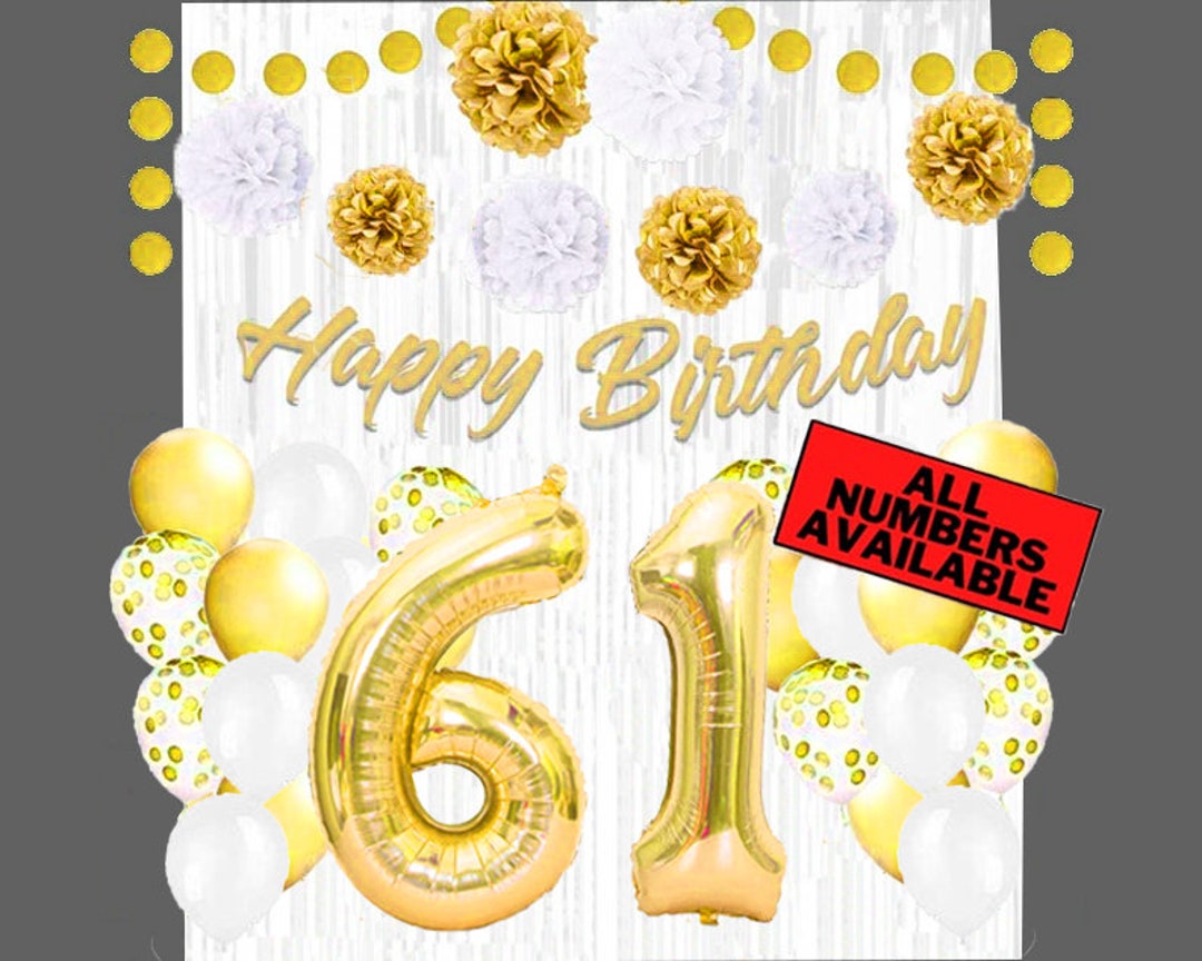 Gold & White 61st Birthday Decorations for Women - 40