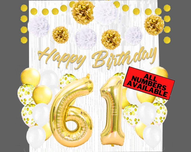 61. Geburtstag Dekoset – Banner, Tischdecke, Ballons, Schärpe, Kerzen In Schwarz-Gold