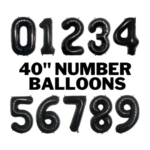 40 Inch Black Jumbo Number Balloons - Huge Giant Foil Mylar Number Balloons for Birthday Party or Photo Shoot - Self-Sealing Balloons