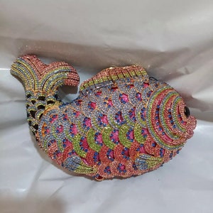 Gold Fish Rhinestone  Animal Clutch Purse