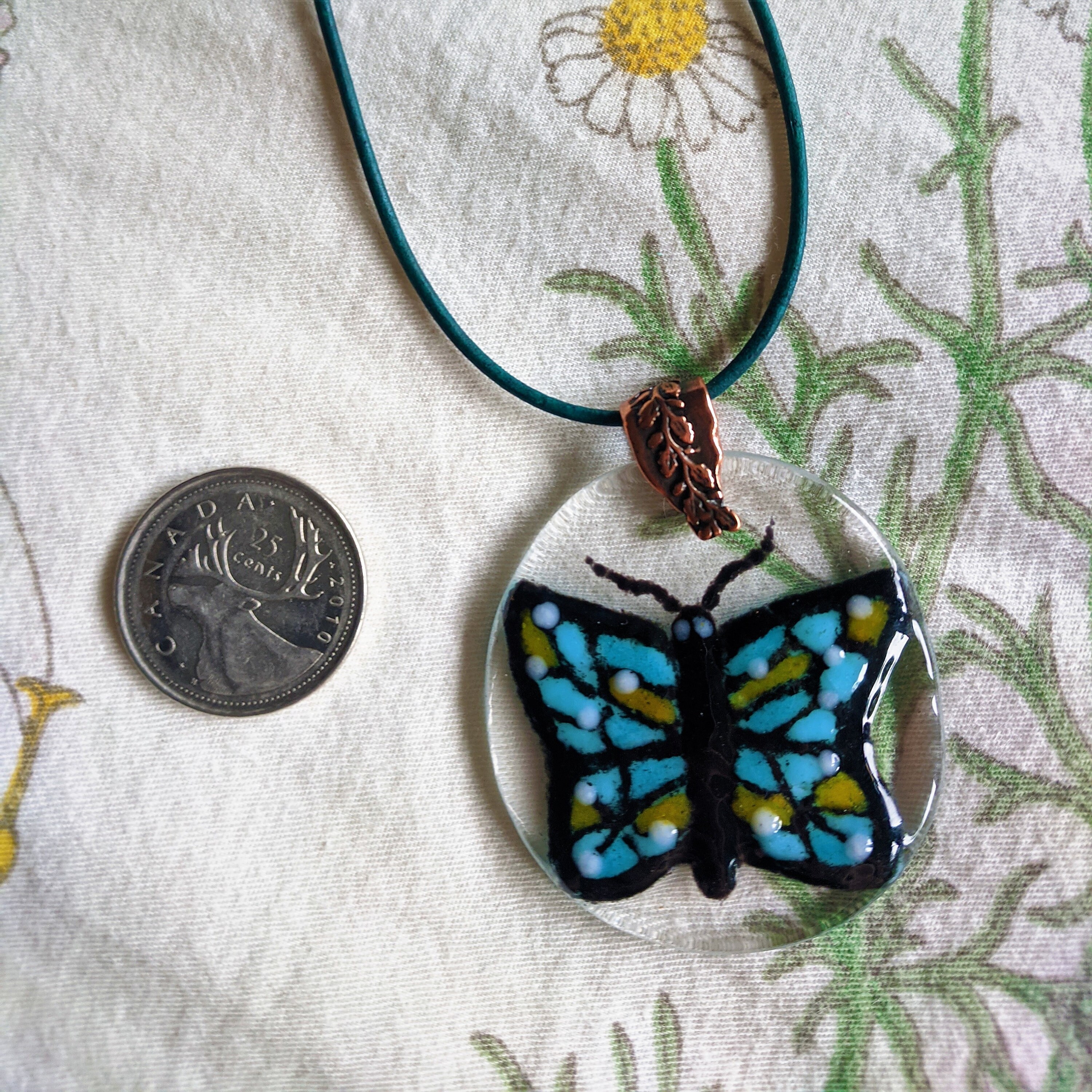 Lovely Blue Butterfly Necklace Fused Glass Pendant Etsy