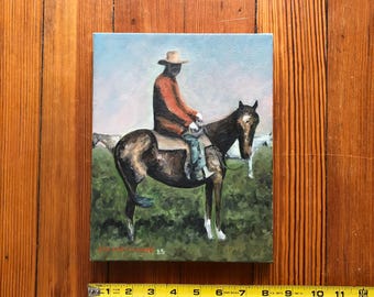 Original Oil Painting - Cowboy on Horse in Pasture - Ready to Hang