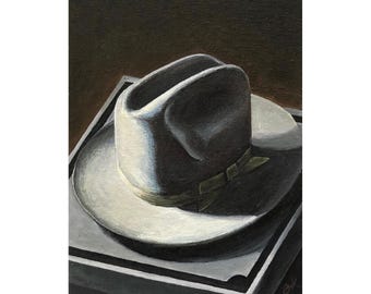 Original Painting - Cowboy Hat in Warm Oak Frame - Framed & Ready to Hang