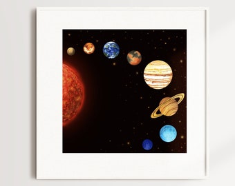 Solar System Printable Set (9 PNG files + BONUS 9 digital scrap paper sheets), Universe Art, Planets Home Decor, T-Shirt Universe Print