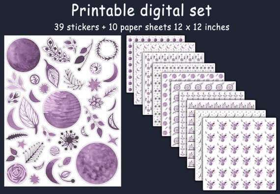 Cute Printable Stickers Set Digital Paper Sheets 12x12 | Etsy