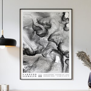 Carte des contours de Carnedd Llewelyn | Snowdonia Pays de Galles - Impression de carte de montagne - Carte topographique - Cadeau de randonnée