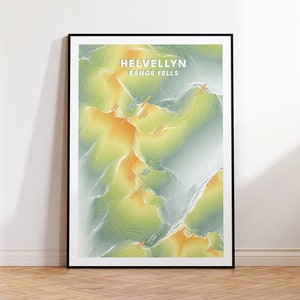 Carte topographique du relief et des courbes de niveau Helvellyn | Impression du parc national du Lake District - Striding Edge - Cadeau de randonnée