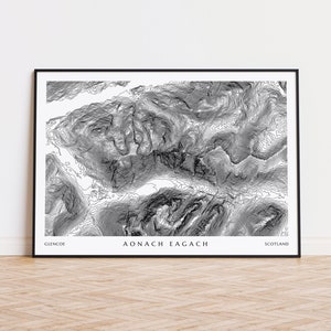 Aonach Eagach Druck | Schottische Highlands Karte Print - Höhenlinienkarte - Topographische Karte - Wandergeschenk