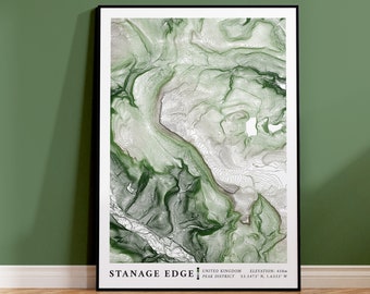 Stanage Edge Contour Map | Peak District National Park Print - Topographic - Hiking Gift