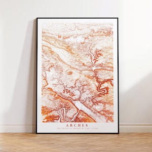 Carte topographique des contours du parc national des Arches, Utah | États-Unis d'Amérique | Impression - Cadeau de voyage