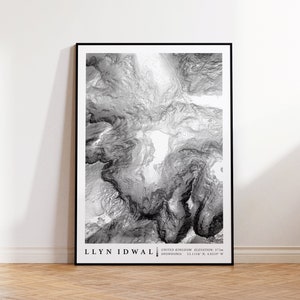 Llyn Idawl / Snowdonia - Stampa mappa del lago - Mappa dei contorni - Mappa topografica - Regalo per escursioni