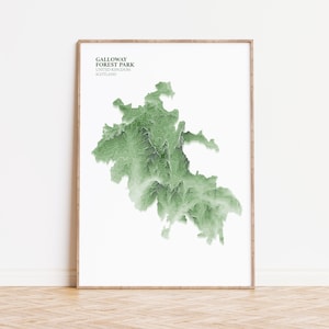 Galloway Forest Park Nationalpark Poster Druck | Topographische Höhenkarte | Dark Sky Park Reiseplakat Schottland Kunstwerk Wandkunst