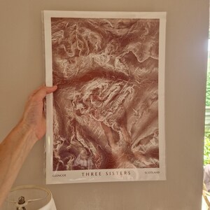 Glencoe Three Sisters print A3 Schotse Hooglanden - bergkaart print - contourkaart - topografische kaart - A3 PRINT