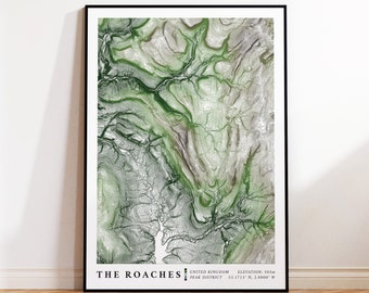 The Roaches Contour Map | Peak District National Park Print - Topographic - Hiking Gift